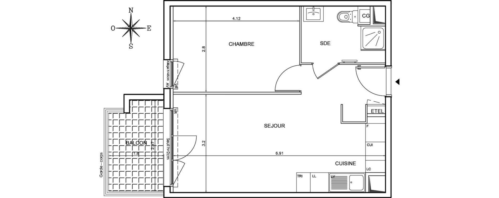 Appartement T2 de 40,00 m2 au Pontet Centre