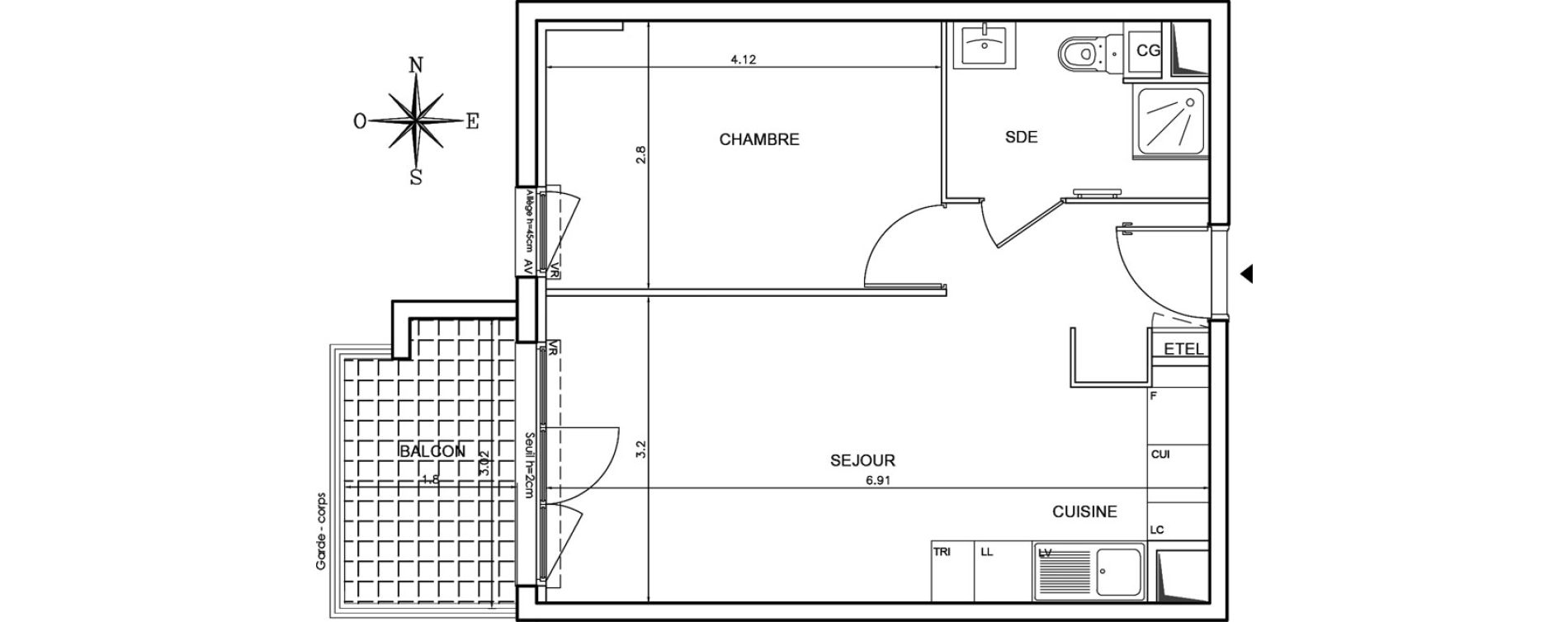 Appartement T2 de 39,95 m2 au Pontet Centre