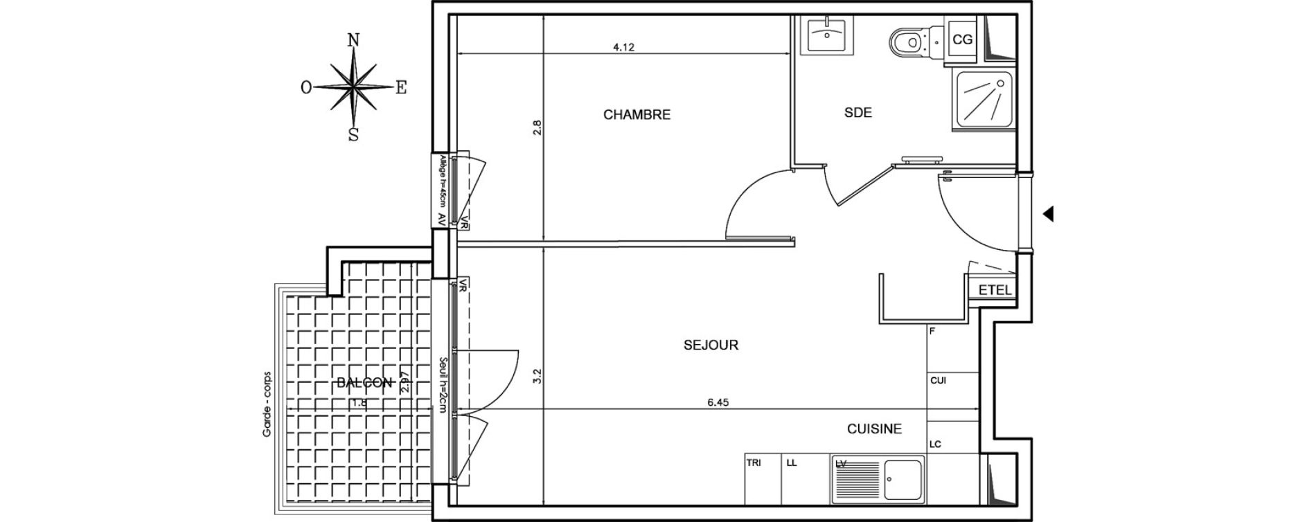 Appartement T2 de 39,27 m2 au Pontet Centre