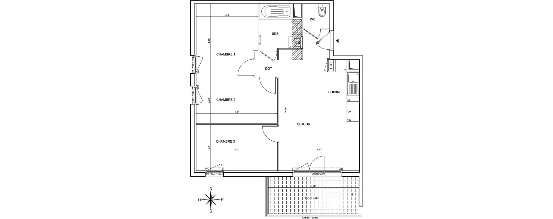 Appartement T4 de 66,15 m2 au Pontet Centre