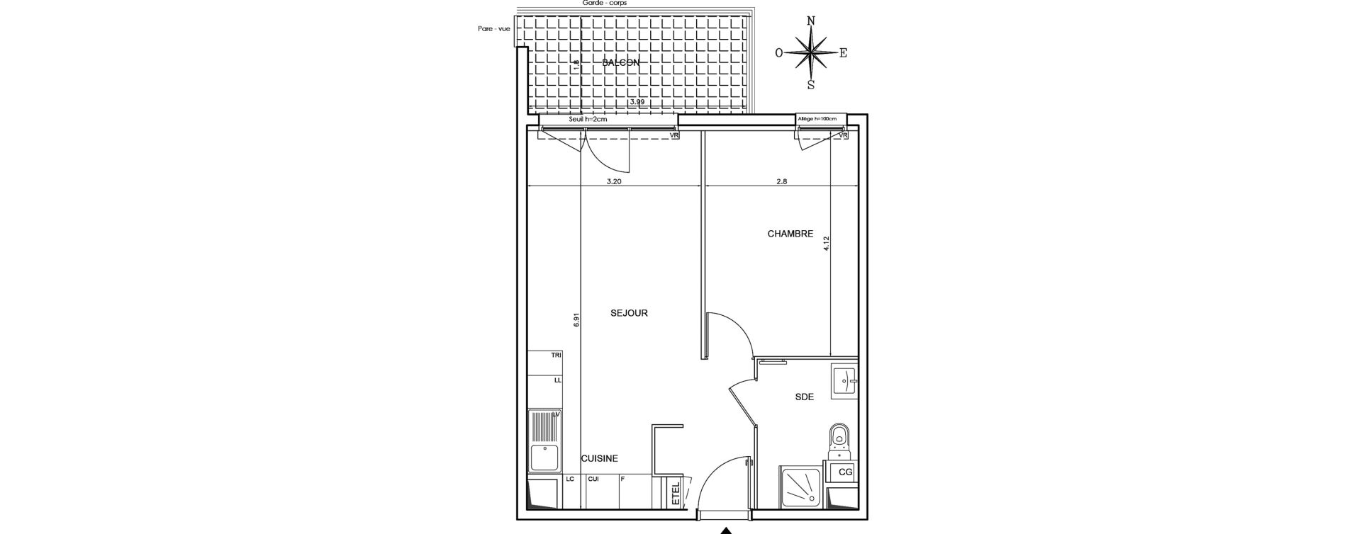 Appartement T2 de 39,89 m2 au Pontet Centre
