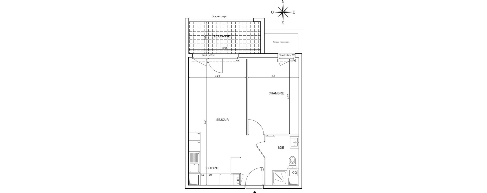 Appartement T2 de 39,89 m2 au Pontet Centre