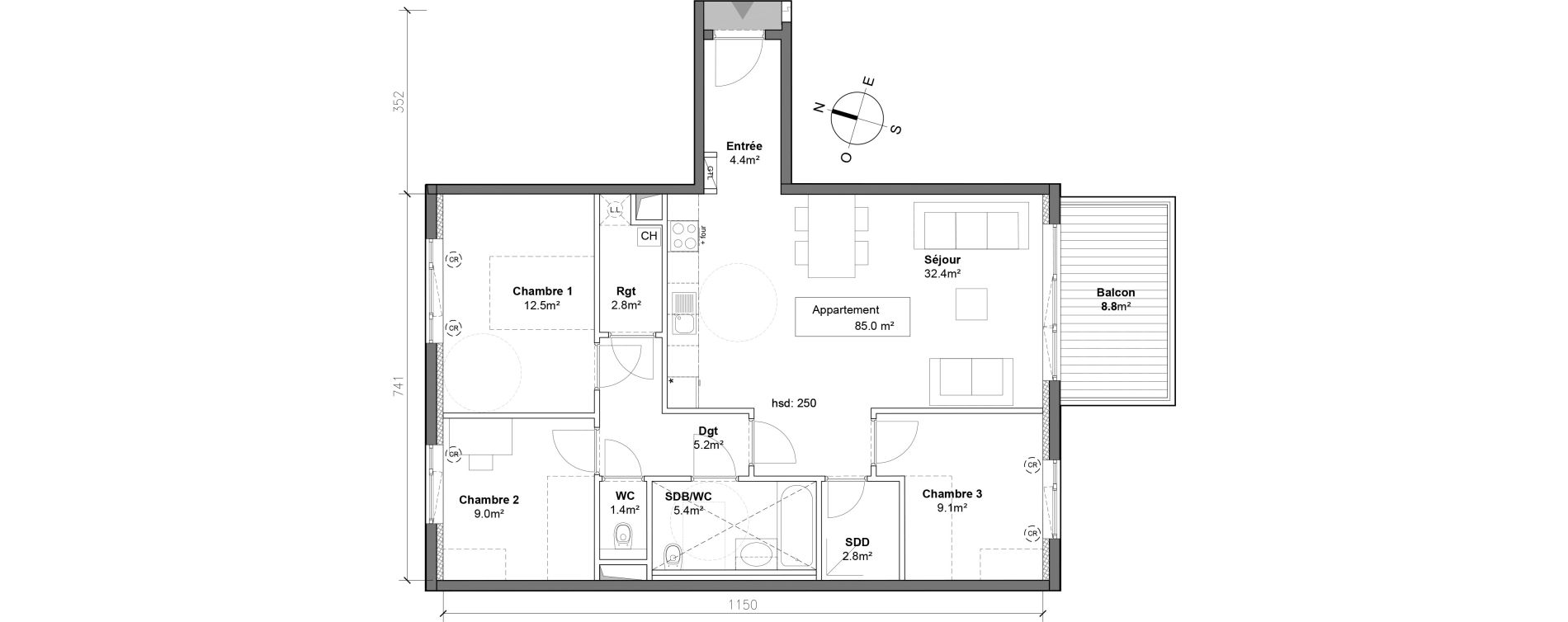 Appartement T4 de 85,00 m2 &agrave; Monteux Centre
