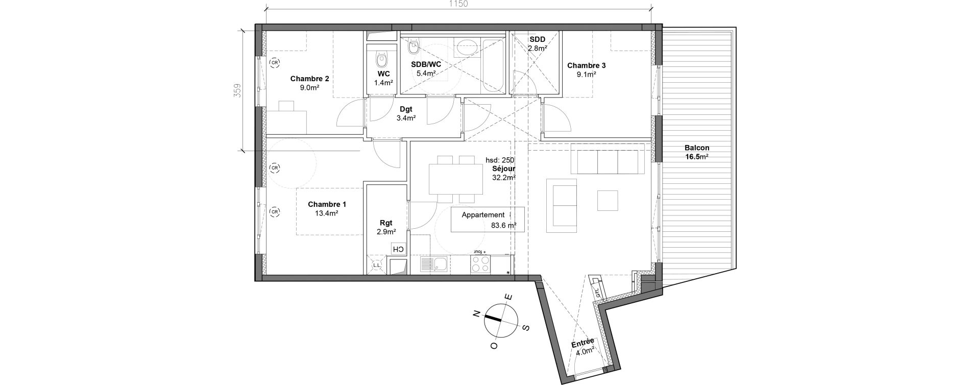 Appartement T4 de 83,60 m2 &agrave; Monteux Centre
