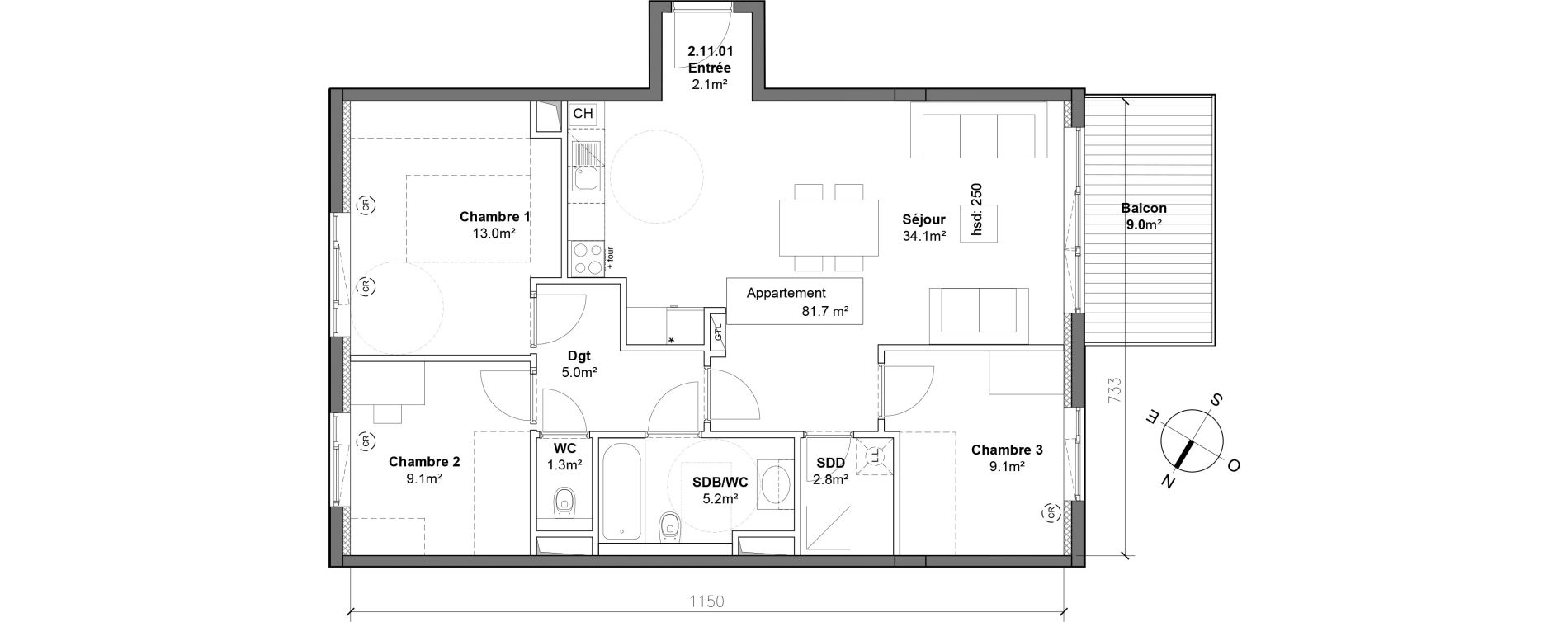 Appartement T4 de 81,70 m2 &agrave; Monteux Centre