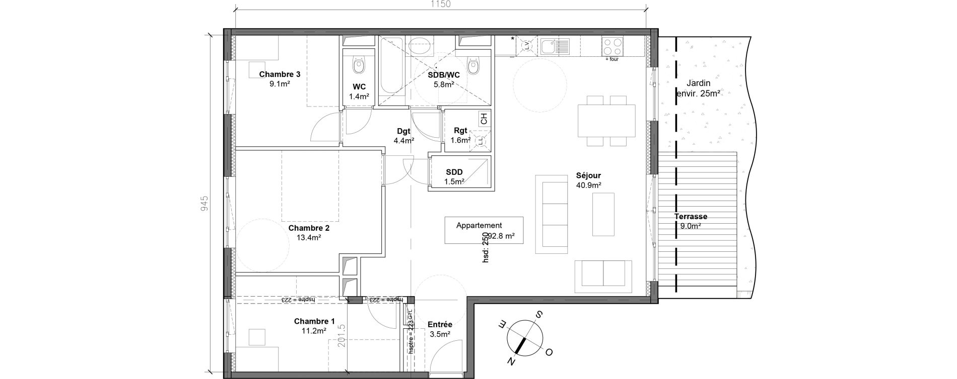 Appartement T4 de 92,80 m2 &agrave; Monteux Centre