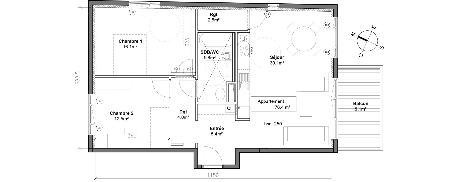 Appartement T3 de 76,40 m2 &agrave; Monteux Centre