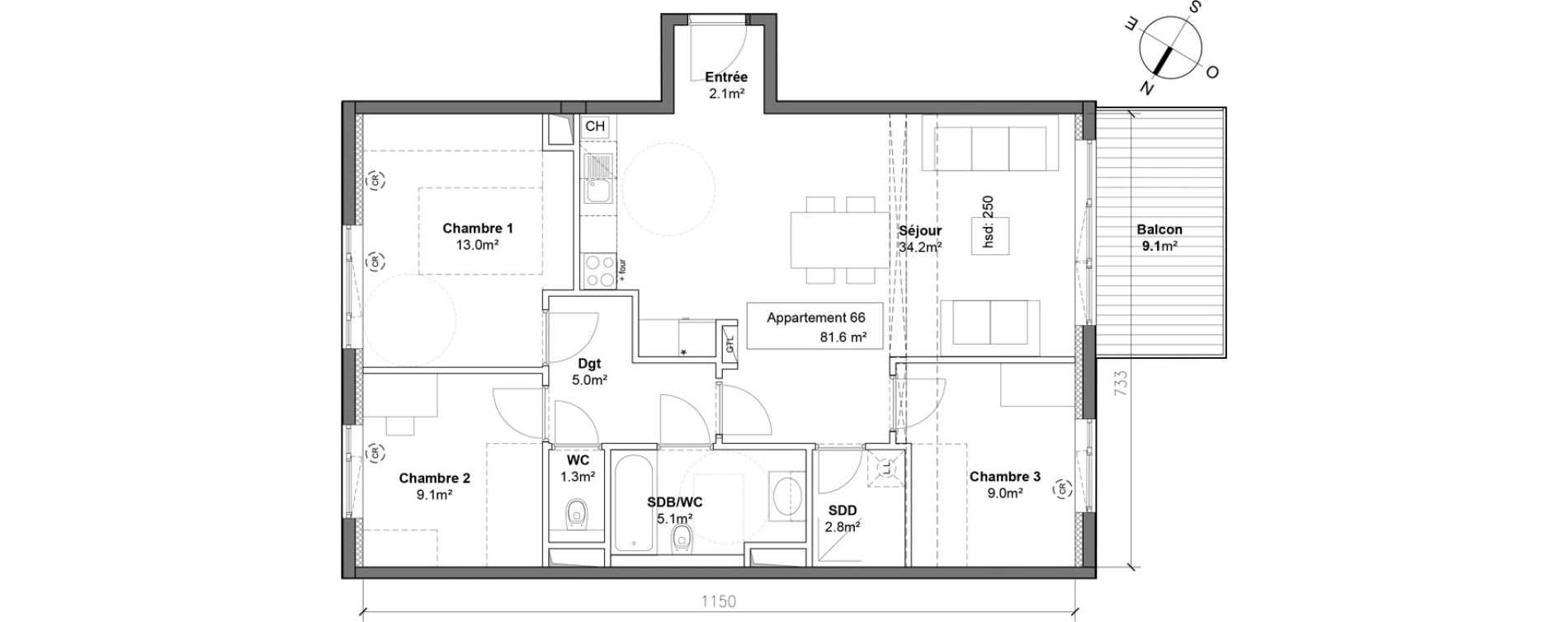 Appartement T4 de 81,60 m2 &agrave; Monteux Centre