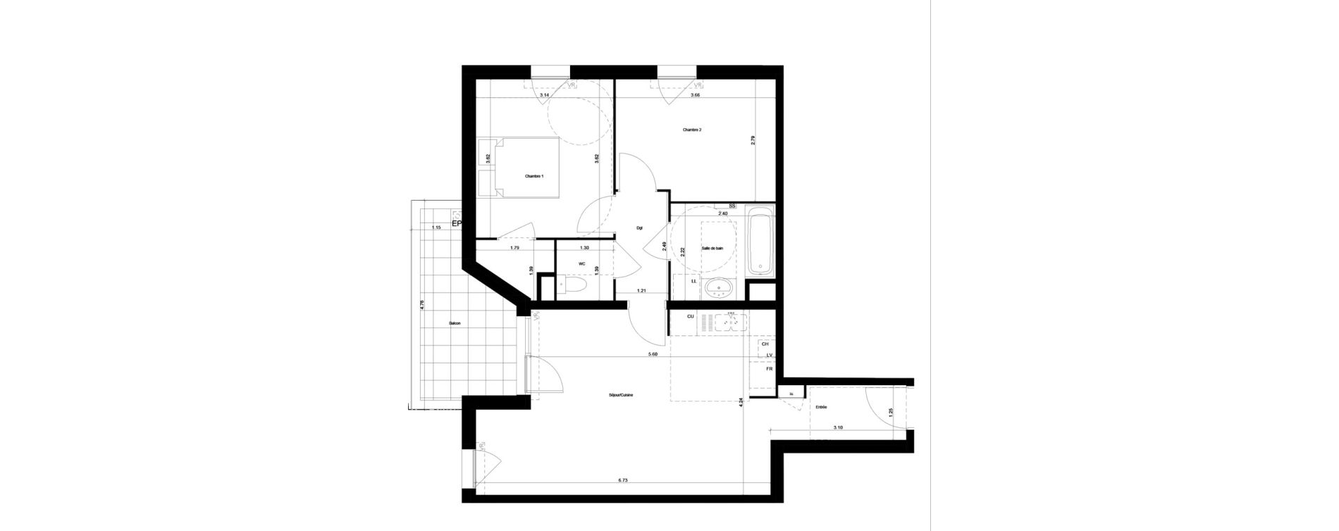 Appartement T3 de 61,80 m2 &agrave; Monteux Centre