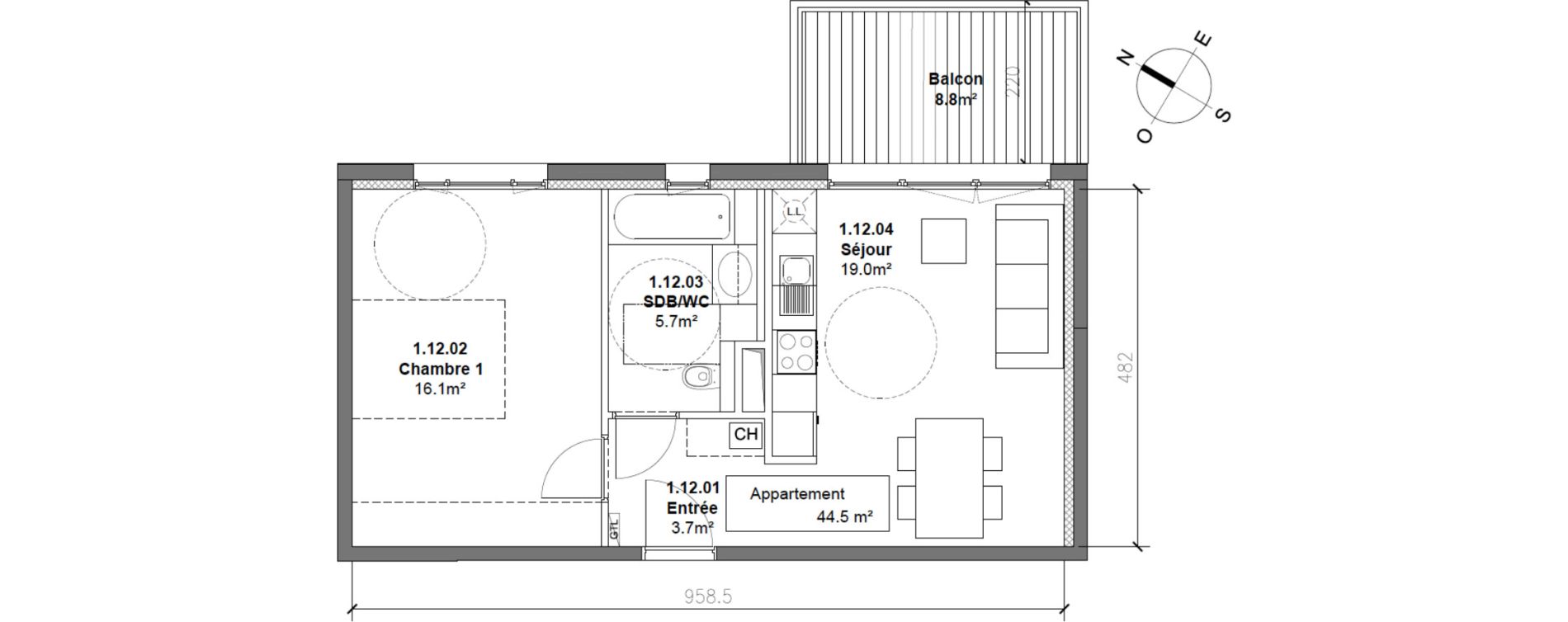 Appartement T2 de 44,50 m2 &agrave; Monteux Centre