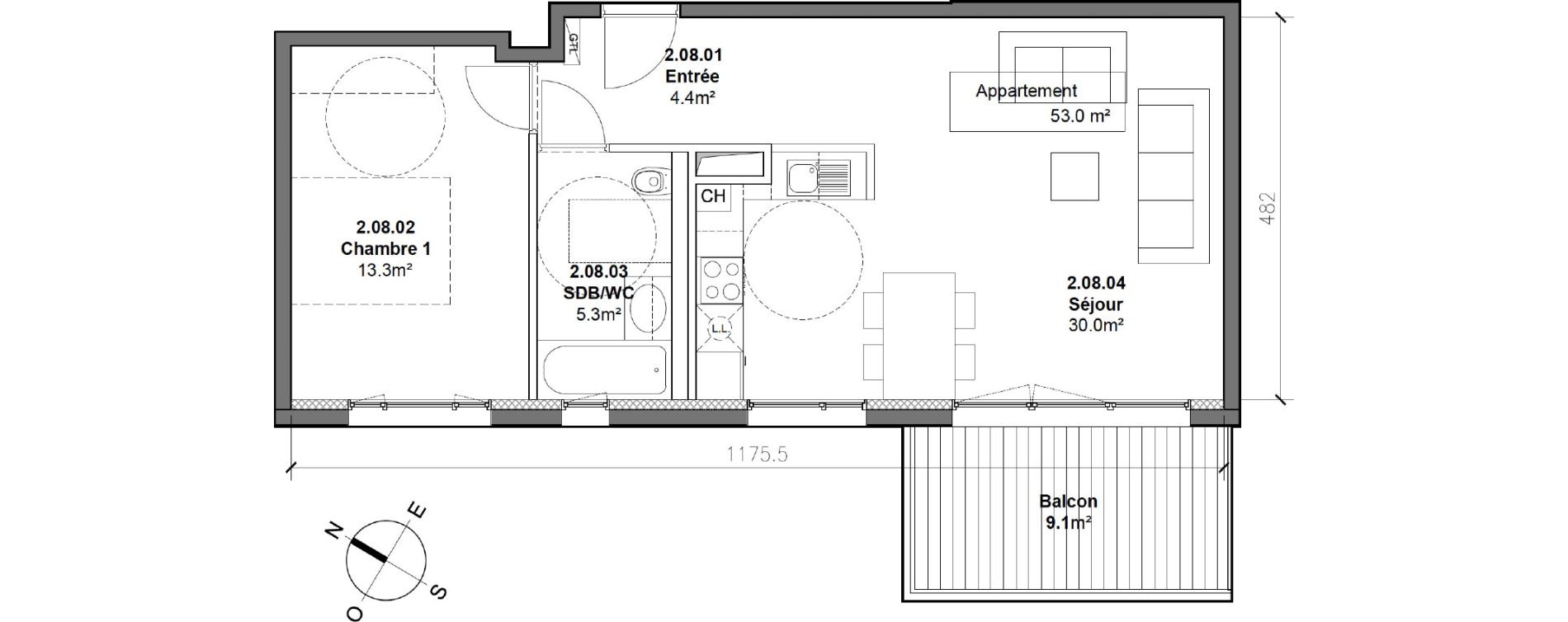 Appartement T2 de 53,00 m2 &agrave; Monteux Centre