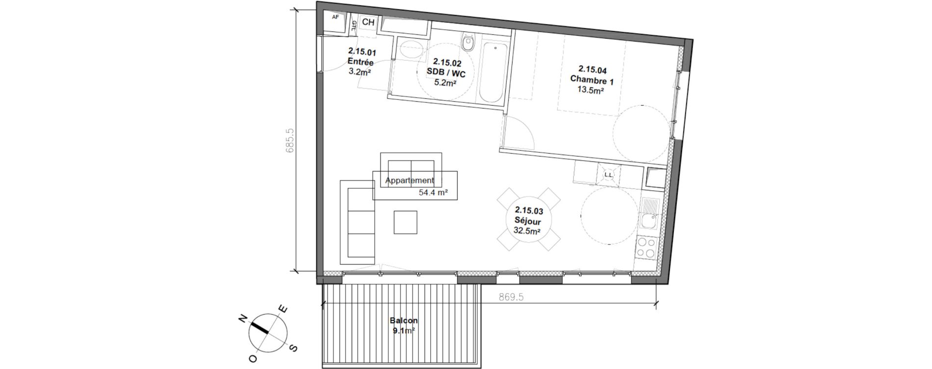 Appartement T2 de 54,40 m2 &agrave; Monteux Centre