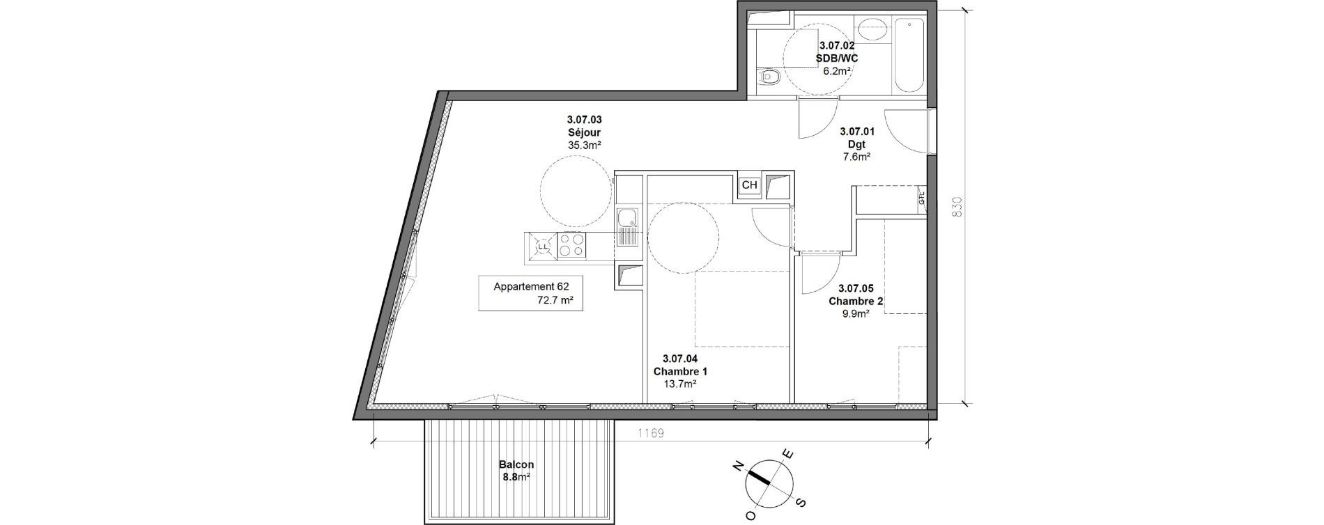 Appartement T3 de 72,70 m2 &agrave; Monteux Centre