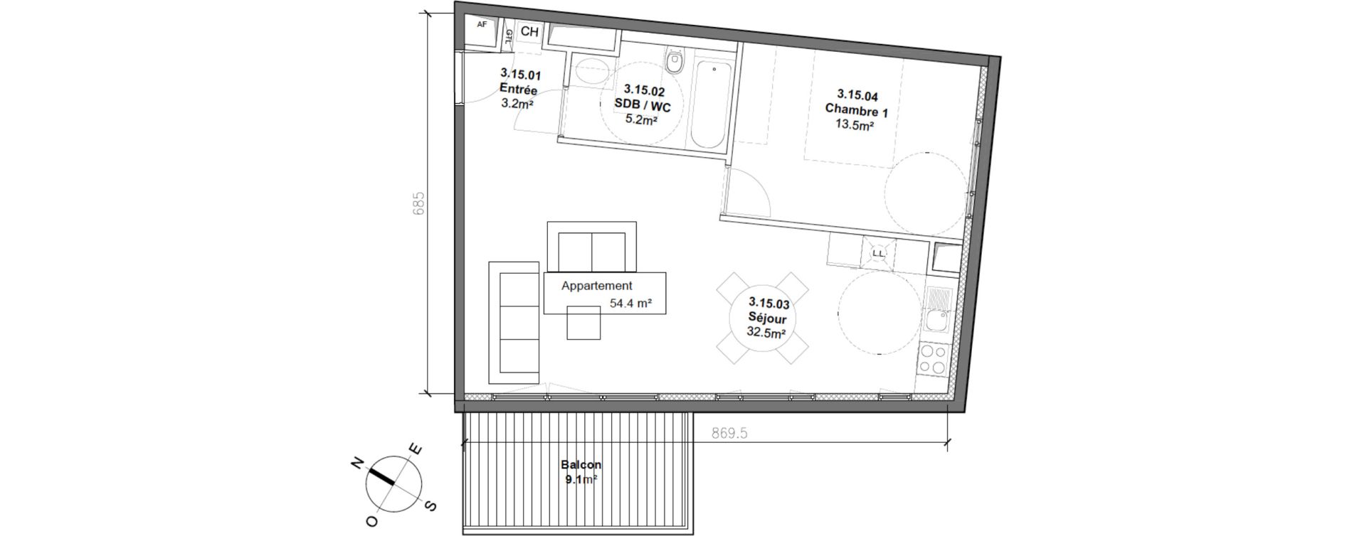 Appartement T2 de 54,40 m2 &agrave; Monteux Centre