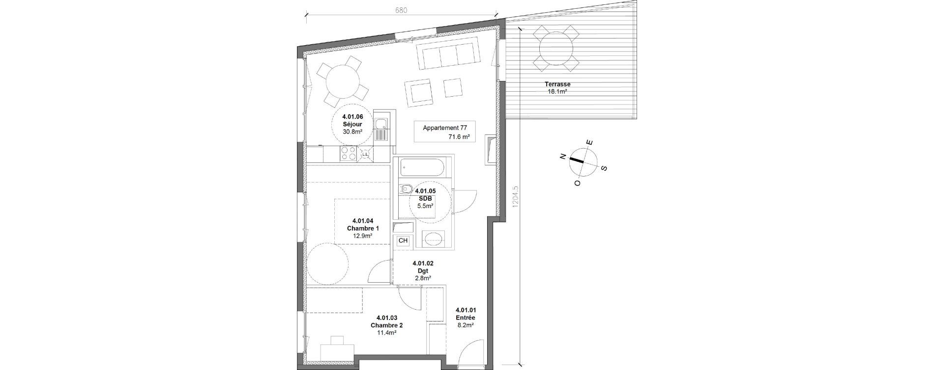 Appartement T3 de 71,60 m2 &agrave; Monteux Centre