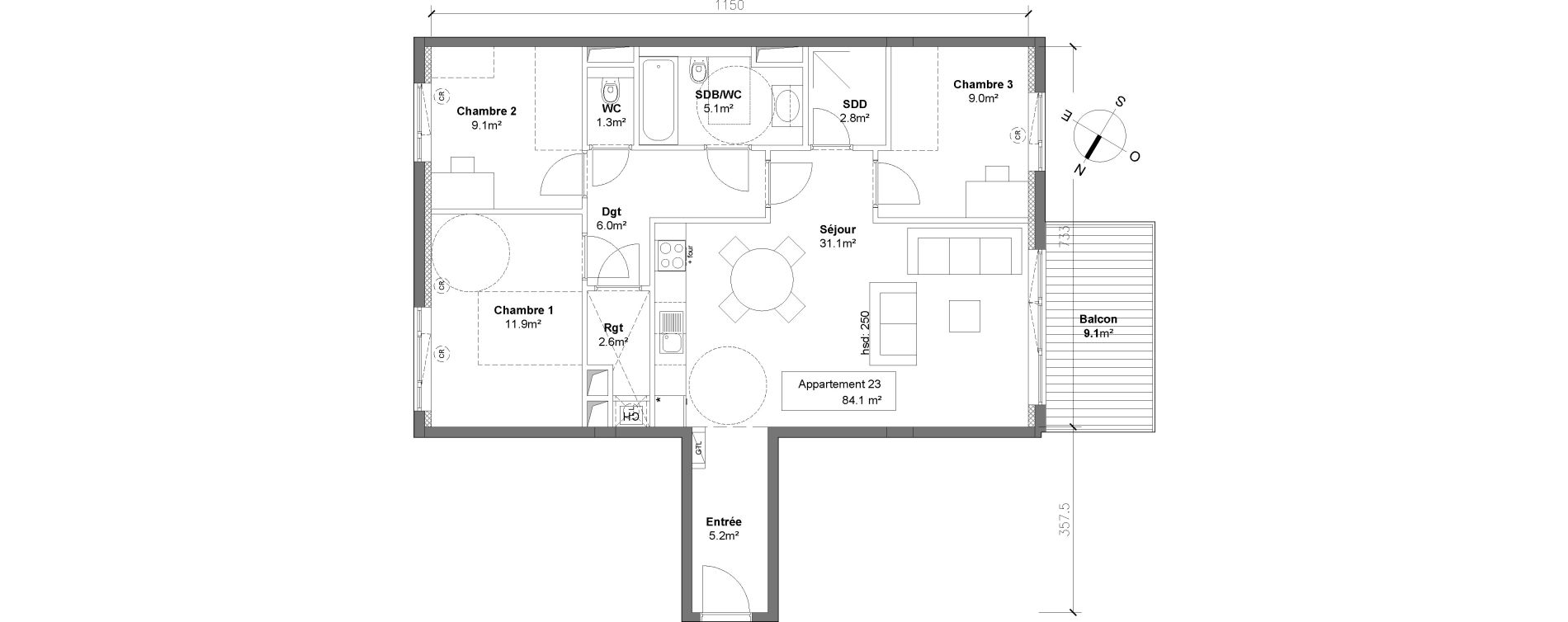 Appartement T4 de 84,10 m2 &agrave; Monteux Centre
