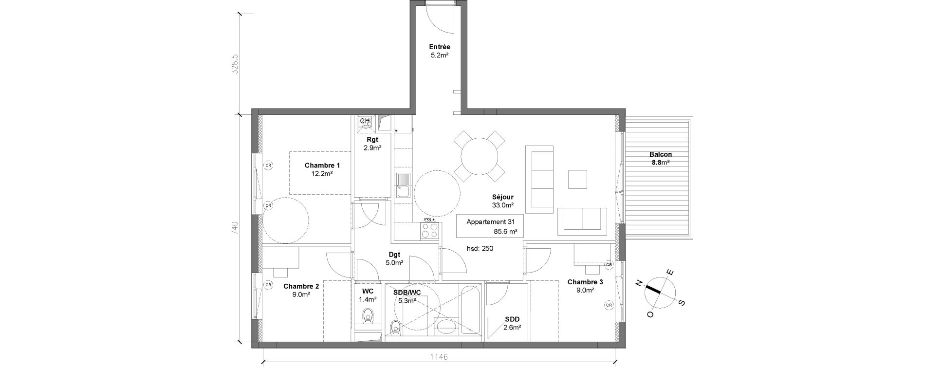 Appartement T4 de 85,60 m2 &agrave; Monteux Centre