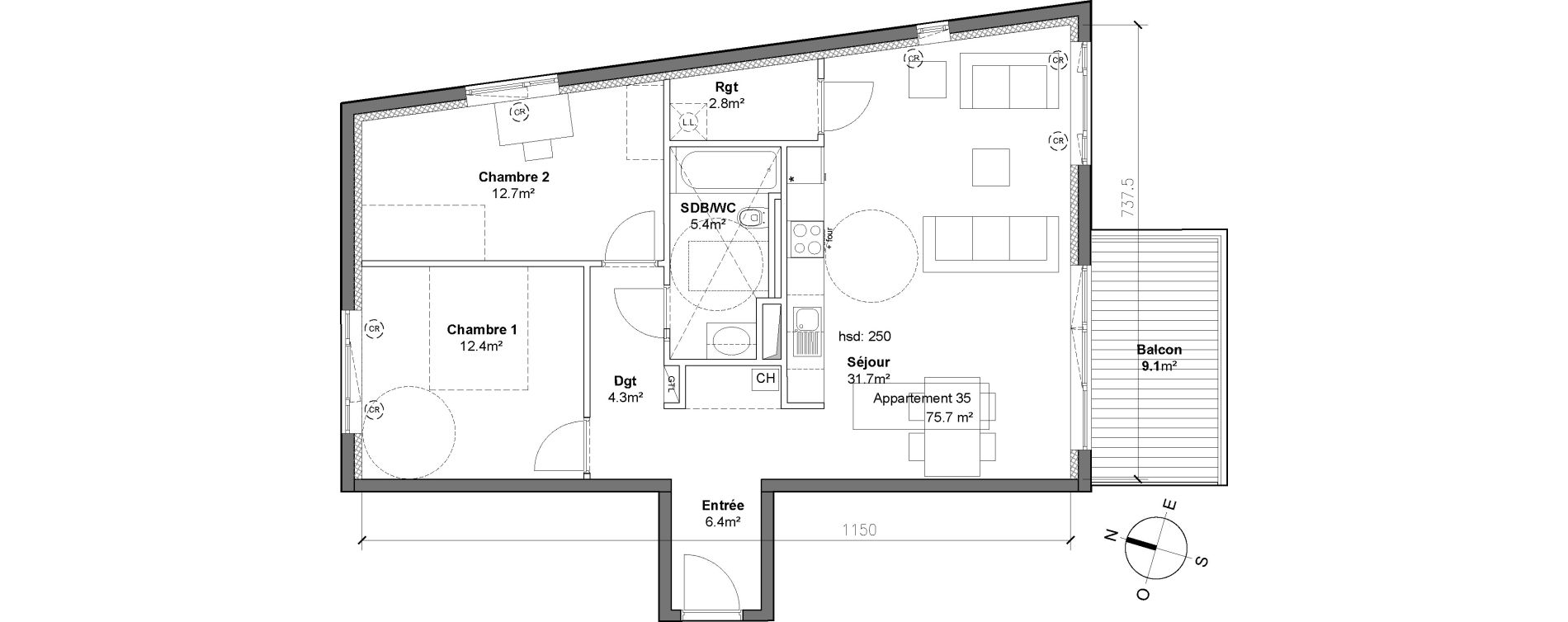 Appartement T3 de 75,70 m2 &agrave; Monteux Centre