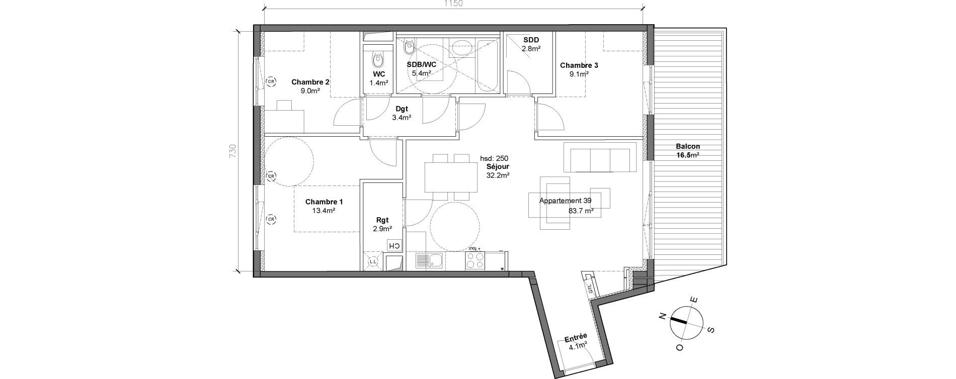 Appartement T4 de 83,70 m2 &agrave; Monteux Centre