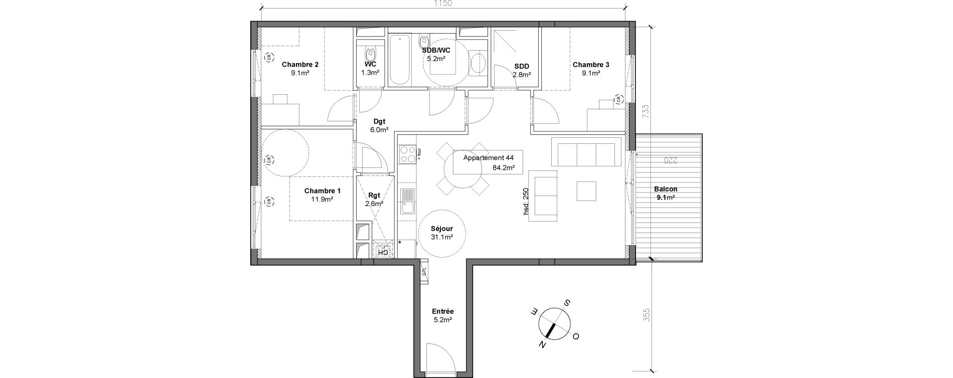 Appartement T4 de 84,20 m2 &agrave; Monteux Centre