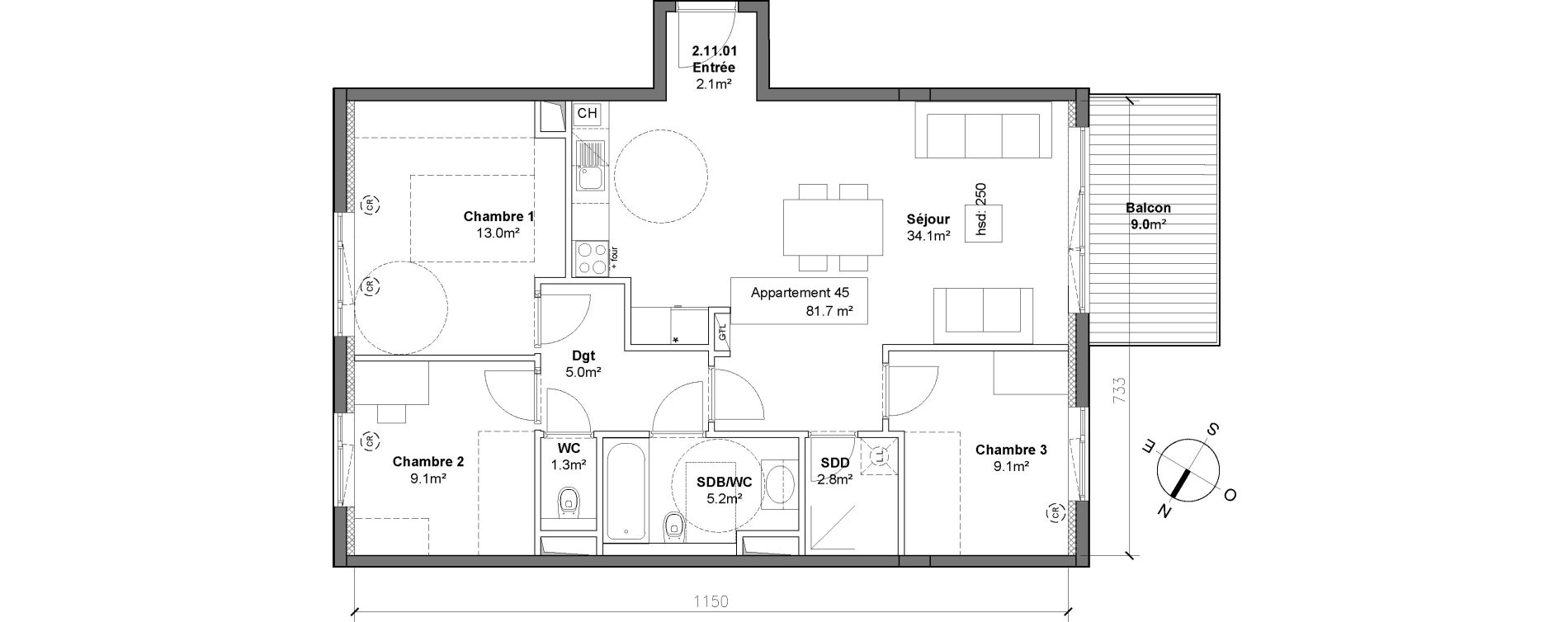 Appartement T4 de 81,70 m2 &agrave; Monteux Centre