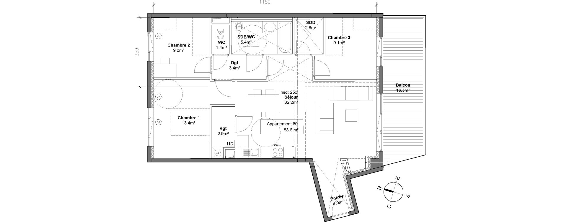 Appartement T4 de 83,60 m2 &agrave; Monteux Centre