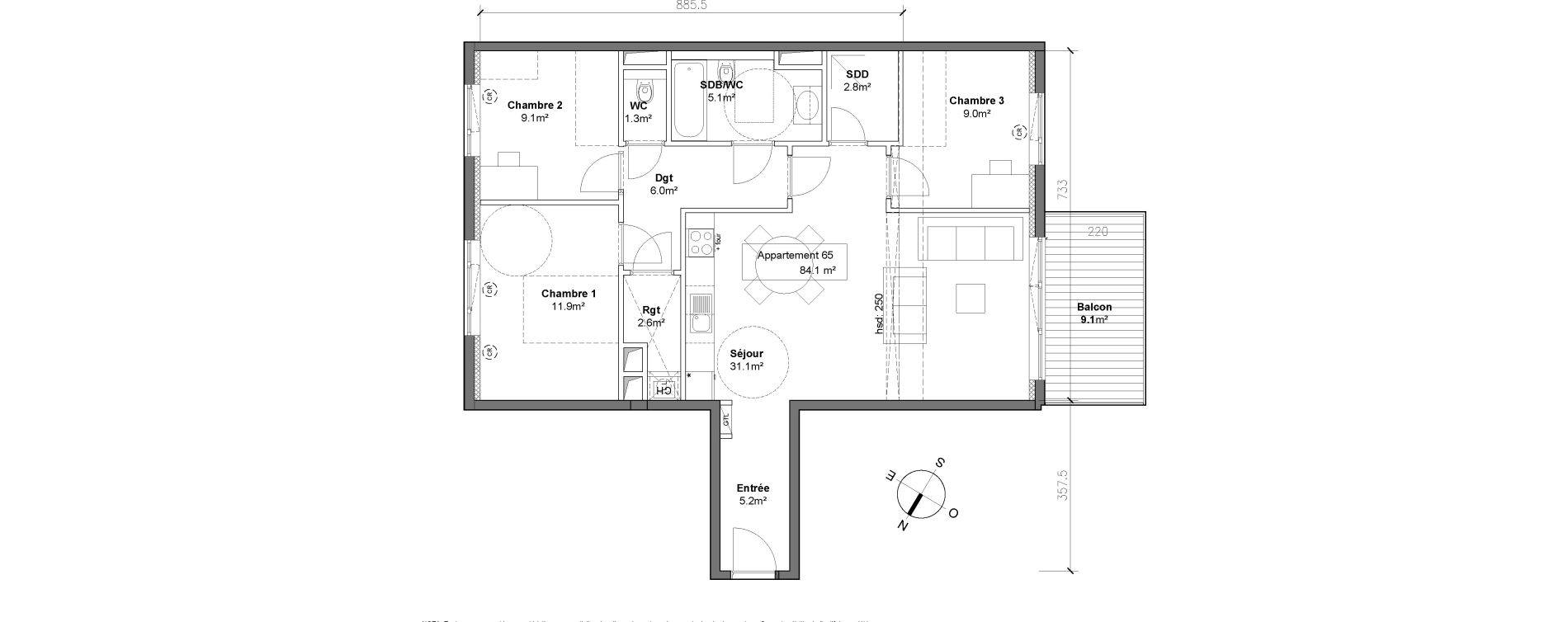 Appartement T4 de 84,10 m2 &agrave; Monteux Centre