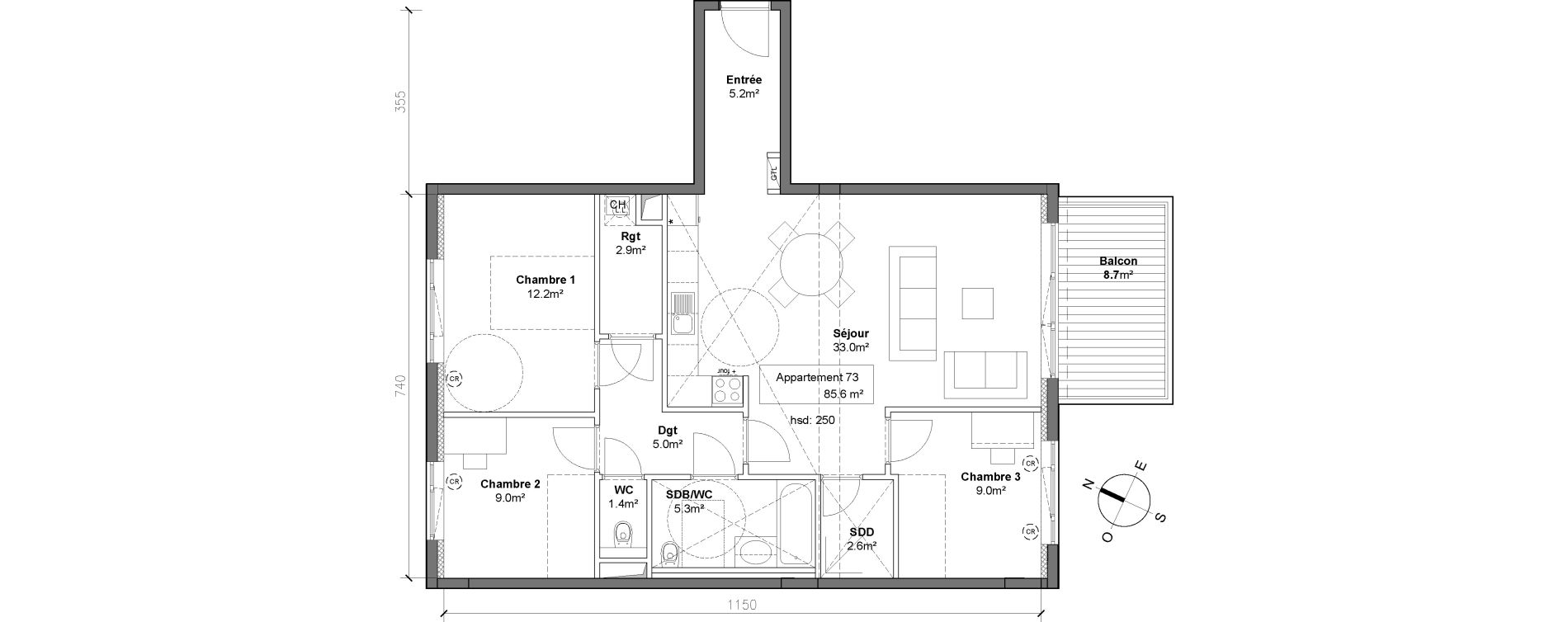 Appartement T4 de 85,60 m2 &agrave; Monteux Centre