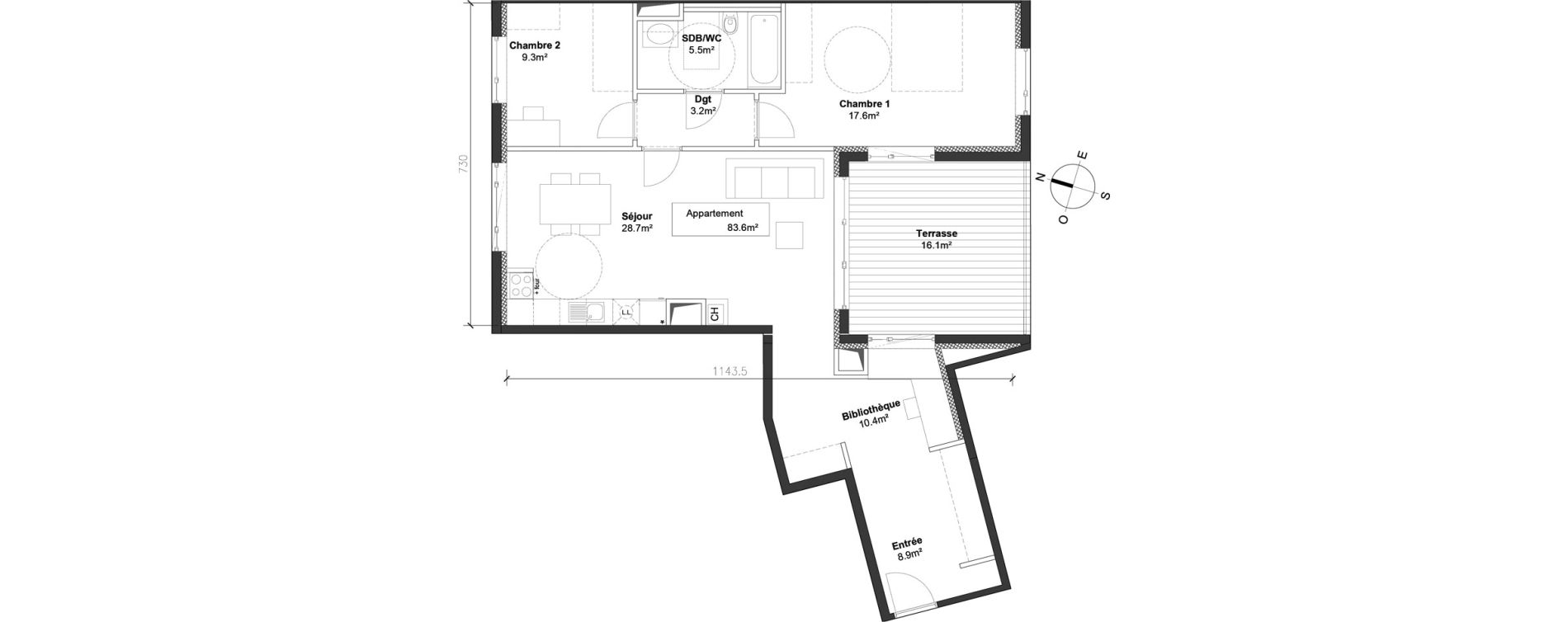Appartement T3 de 83,60 m2 &agrave; Monteux Centre