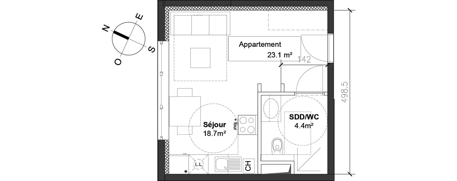 Appartement T1 de 23,10 m2 &agrave; Monteux Centre