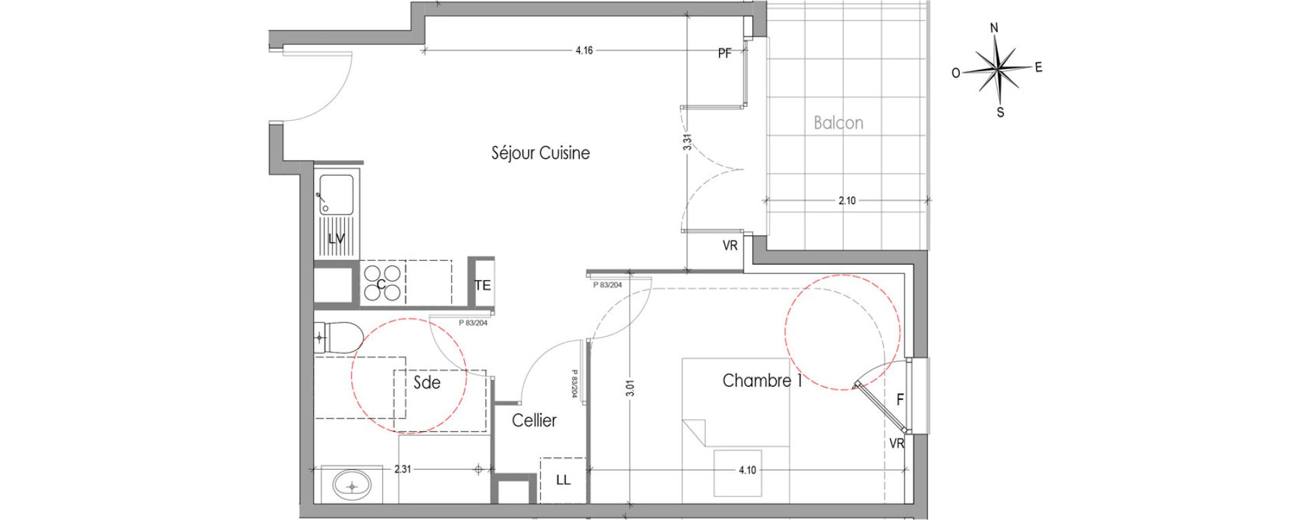 Appartement T2 de 40,85 m2 &agrave; Mori&egrave;res-L&egrave;s-Avignon Hameaux du vallon