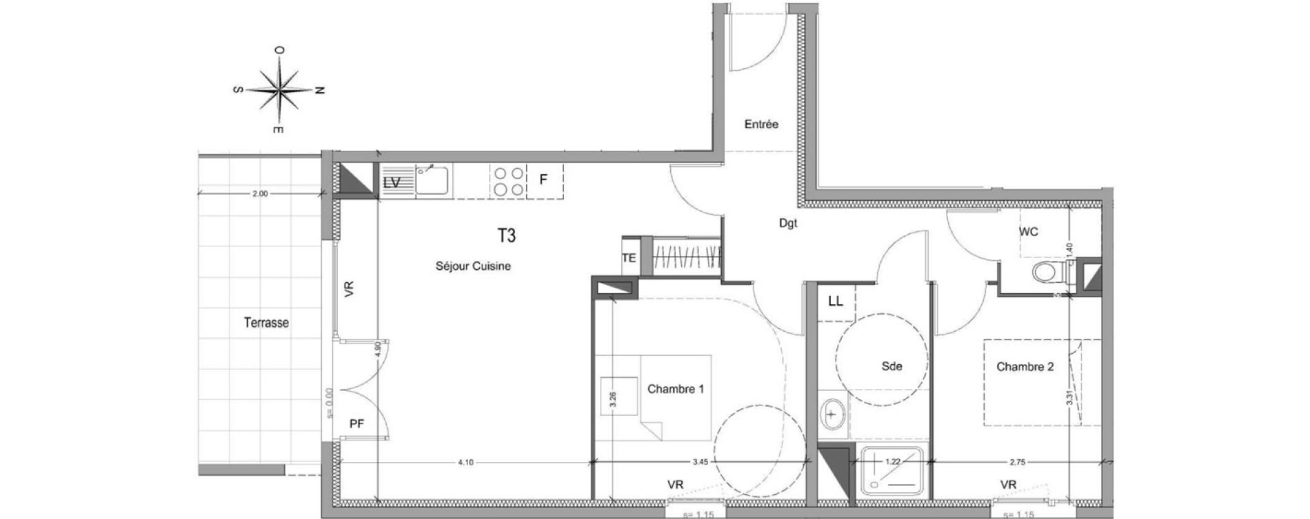 Appartement T3 de 63,90 m2 &agrave; Mori&egrave;res-L&egrave;s-Avignon Hameaux du vallon