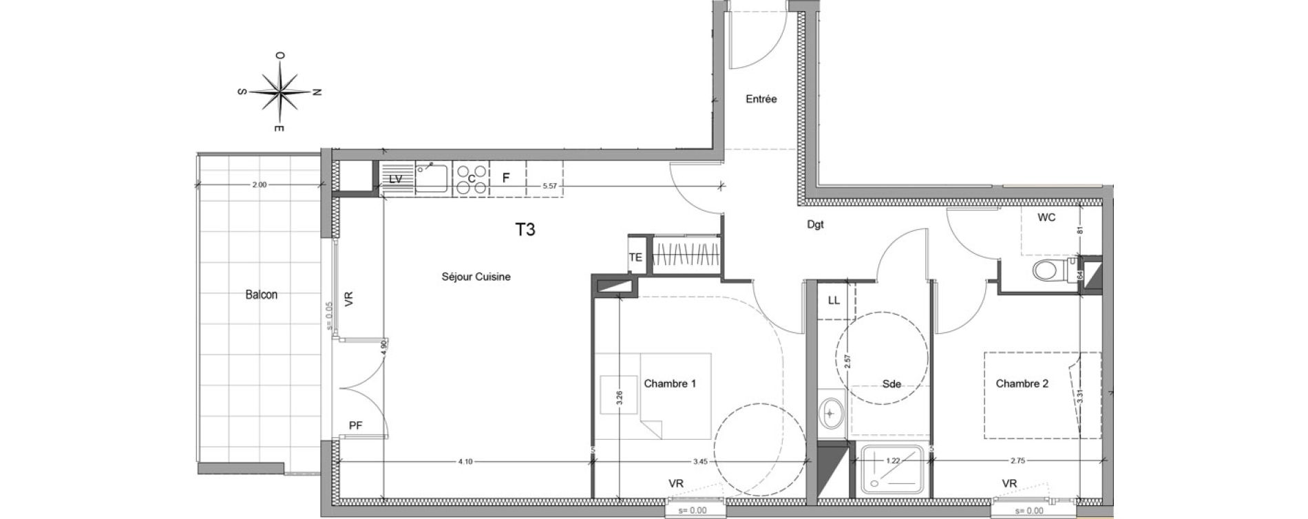 Appartement T3 de 63,39 m2 &agrave; Mori&egrave;res-L&egrave;s-Avignon Hameaux du vallon
