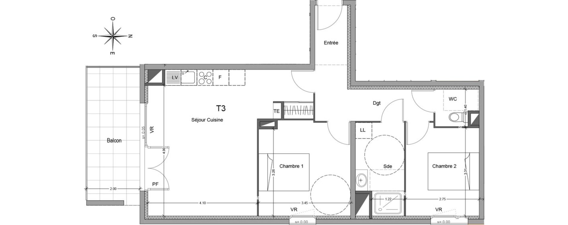 Appartement T3 de 63,39 m2 &agrave; Mori&egrave;res-L&egrave;s-Avignon Hameaux du vallon
