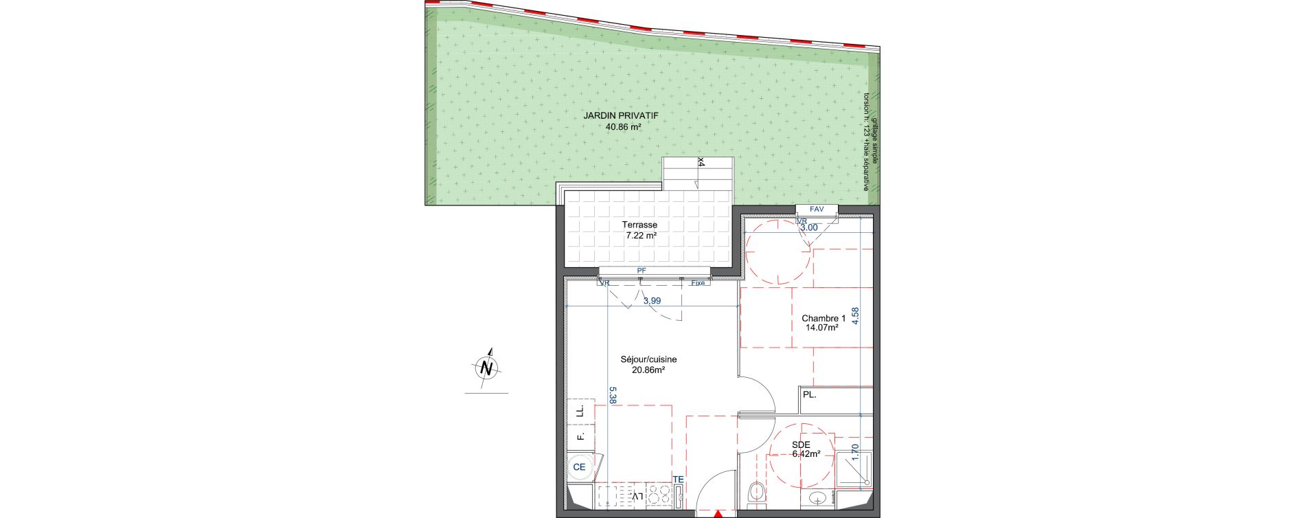 Appartement T2 de 41,35 m2 &agrave; Mori&egrave;res-L&egrave;s-Avignon Centre