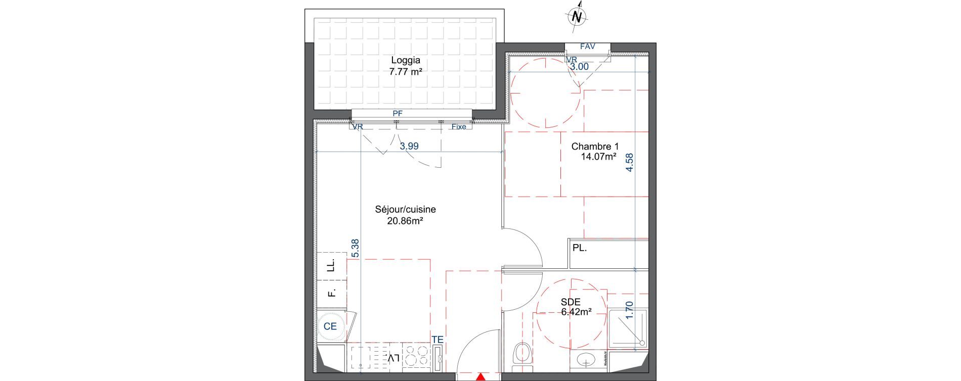 Appartement T2 de 41,35 m2 &agrave; Mori&egrave;res-L&egrave;s-Avignon Centre