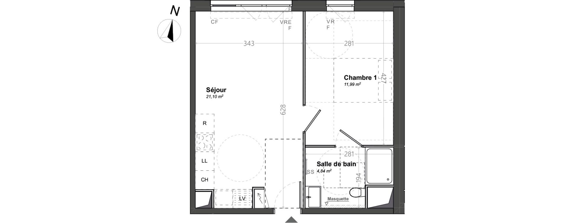 Appartement T2 de 37,93 m2 &agrave; Orange Le jonquier - nogent