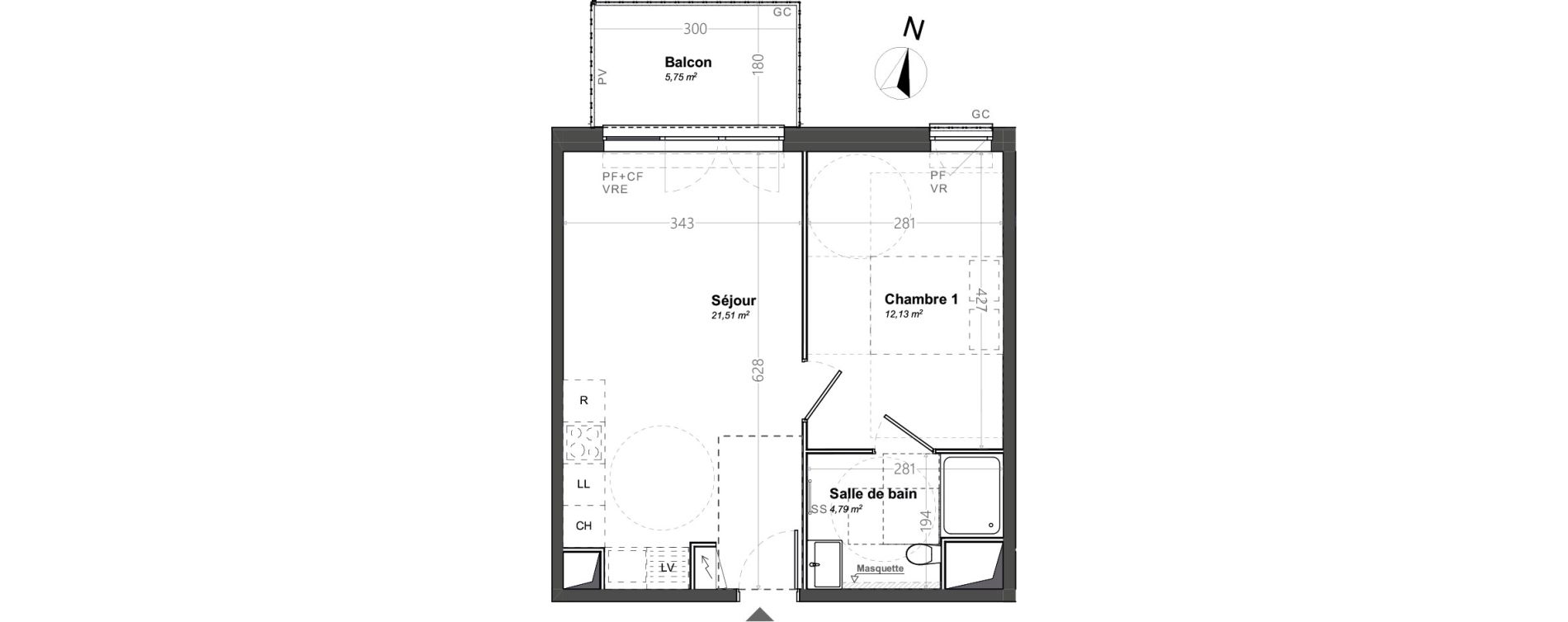 Appartement T2 de 38,43 m2 &agrave; Orange Le jonquier - nogent