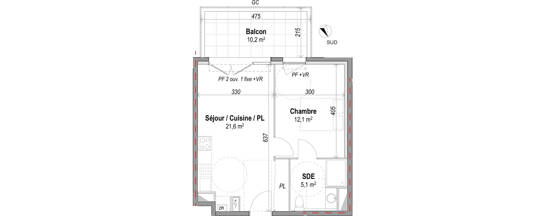 Appartement T2 de 38,80 m2 &agrave; Orange Le jonquier - nogent