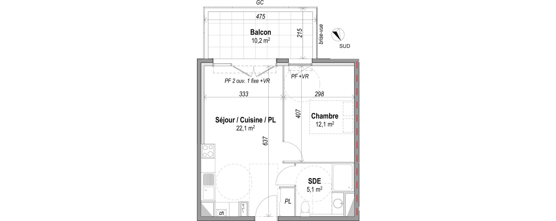 Appartement T2 de 39,30 m2 &agrave; Orange Le jonquier - nogent
