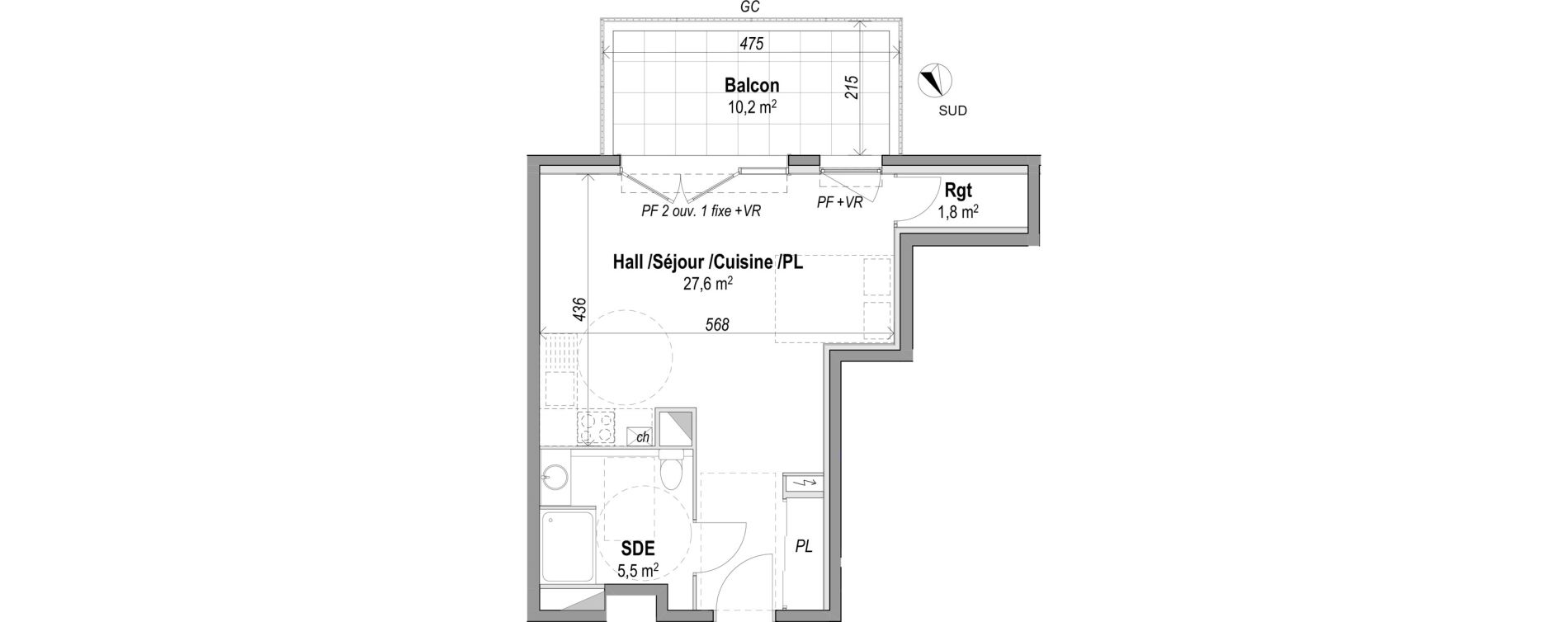 Appartement T1 de 34,90 m2 &agrave; Orange Le jonquier - nogent